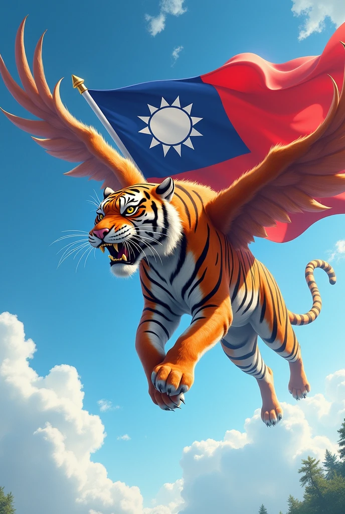 Tiger flying Taiwan flag