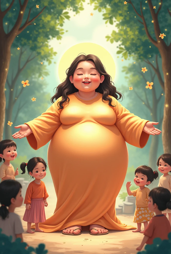 goddess, Mother Goddess, warm smile, plump, In an orphanage, Anime Style