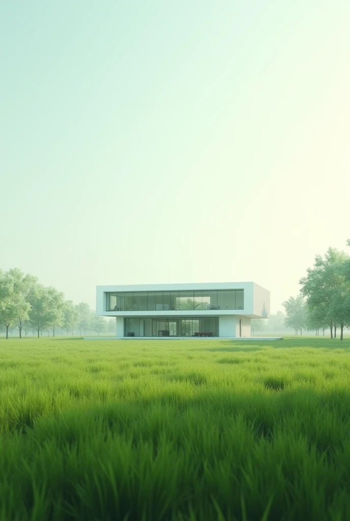 remove the tree that are place behind the building and add more grass fields