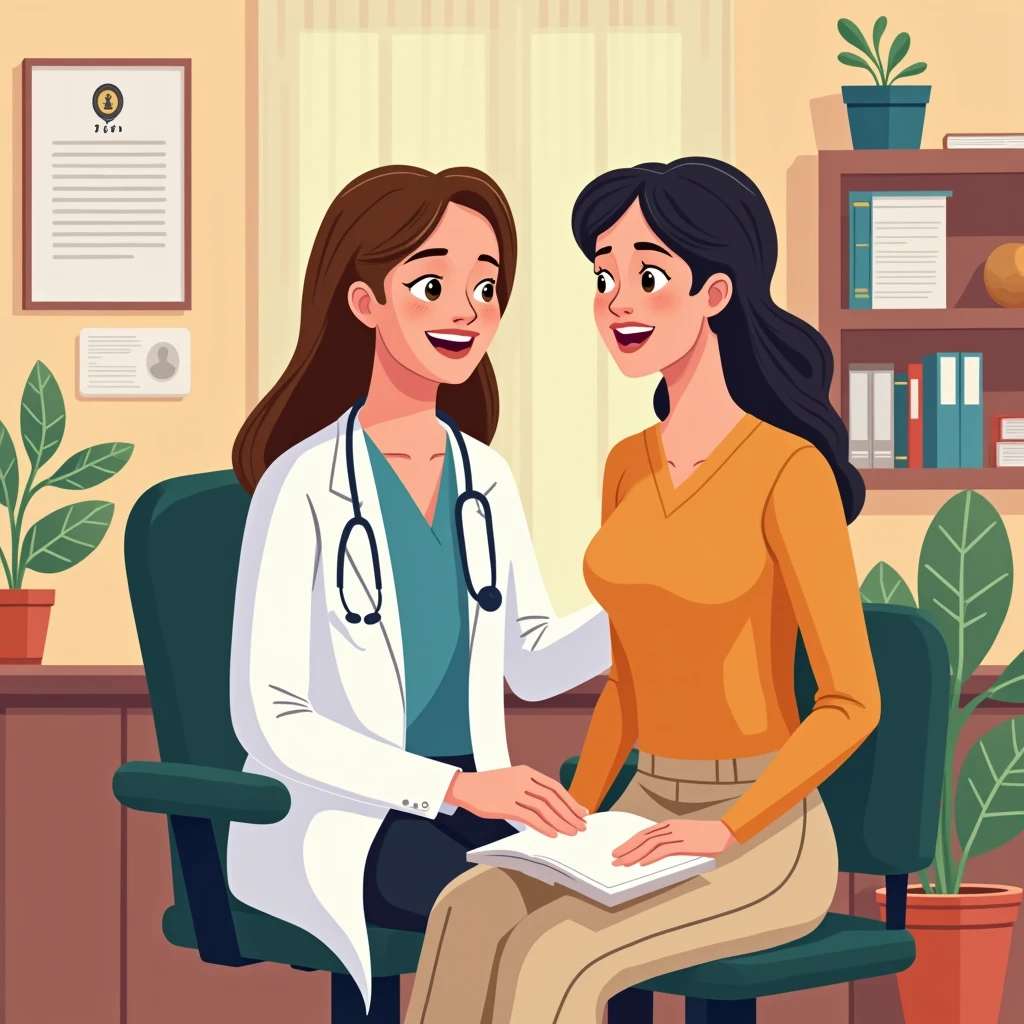 Female psychologist from cognitive behavioral psychology animated attending patient cartoon in an office