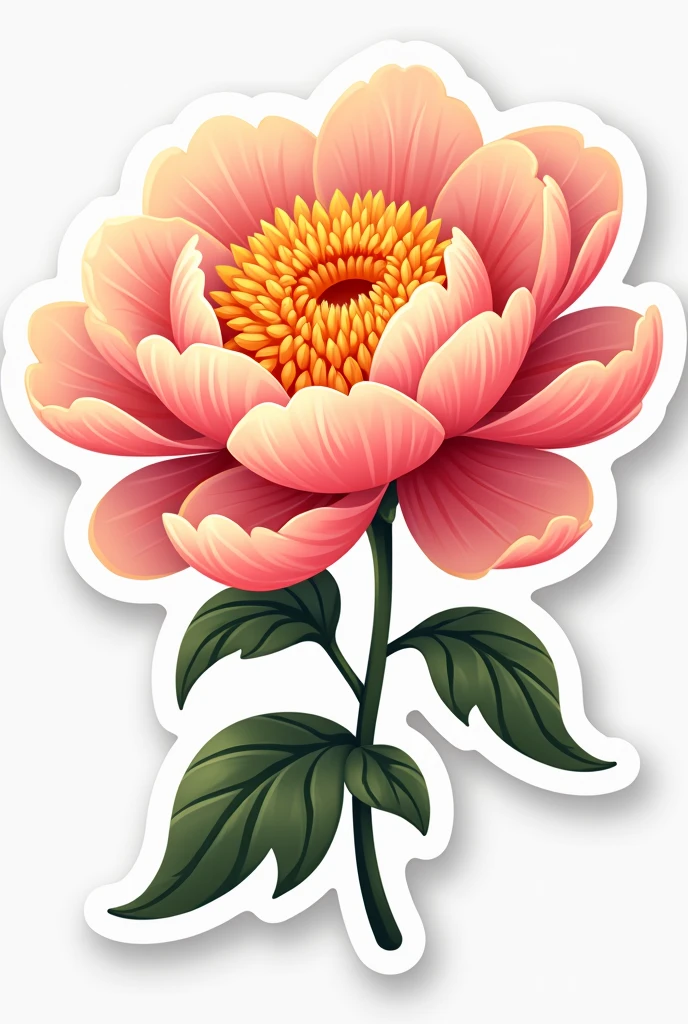 I want a peony with color harmony and in sticker style