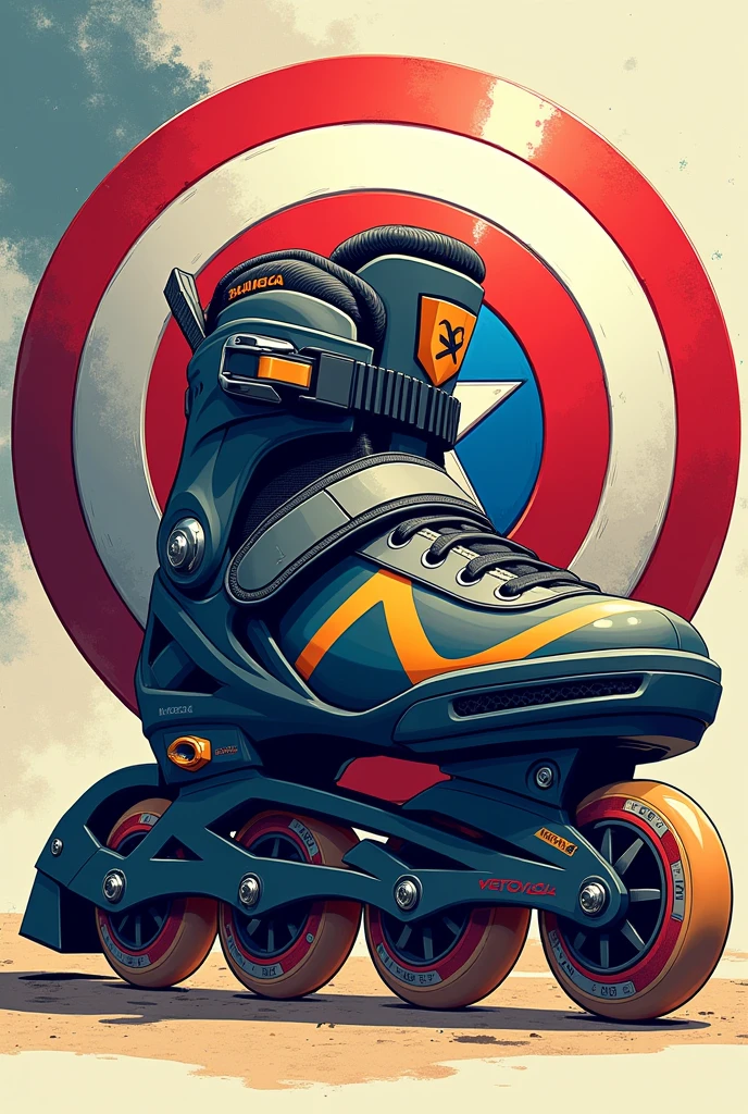 I would like you to create an illustration of inline skates and with the military design with the colors of the state of Pernambuco in Brazil., and Captain America&#39;s shield 