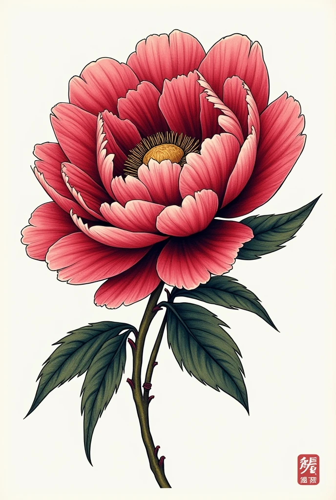 I want a peony with color harmony and in tattoo style to print