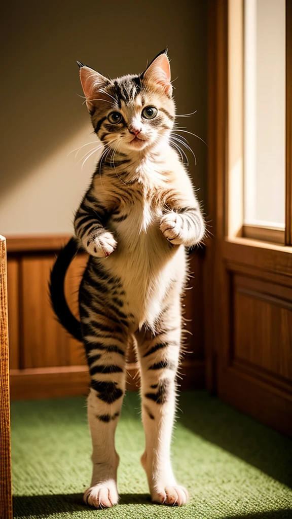 (kitten) , (standing:1.4) , (looking_at_viewer:1.4) , solo , animal , (symmetrical) , (masterpiece , best quality) , full body , (no_humans) , animal focus