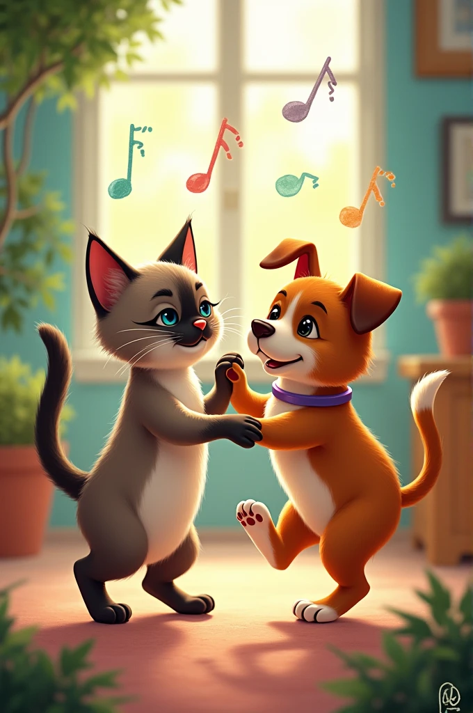 Cat dance with dog