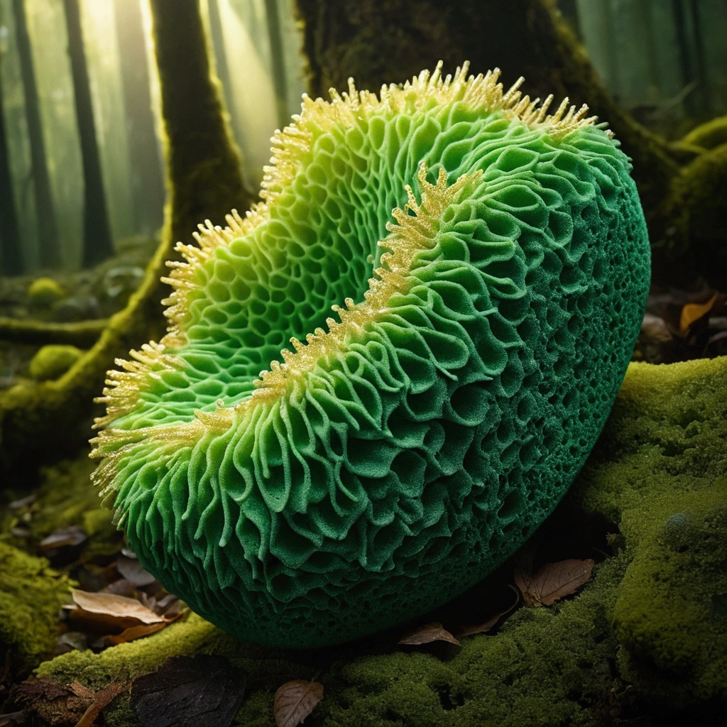 A green sponge that lived in the forest, had sparkles