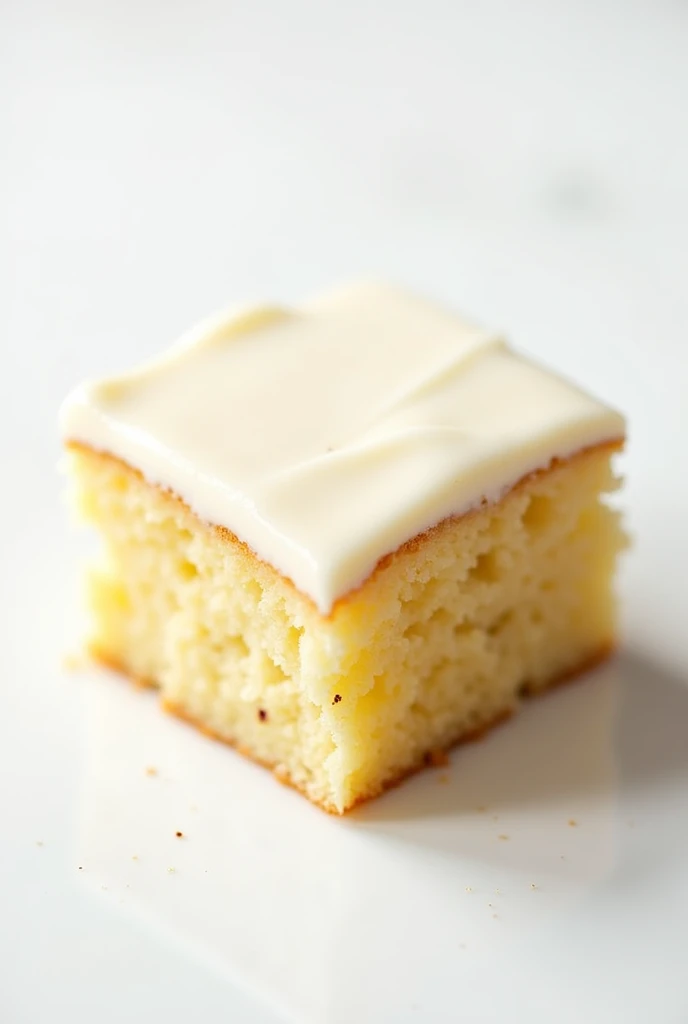 a piece of plain vanilla cake on a white background