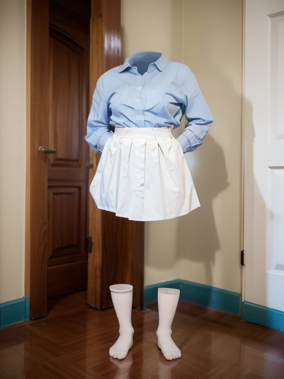 You can even see the feet, (Arch your back), Be patient with peeing, mini skirt, (From below), uniform, (can not see, No humans, Headless, Faceless:1.5), Cute big tits, (8k, RAW Photos, Highest quality, masterpiece:1.2), (Realistic, photo-Realistic:1.37), Photon Mapping, Radio City, ((Hasselblad Photography)), Physically Based Rendering, whole body, socks