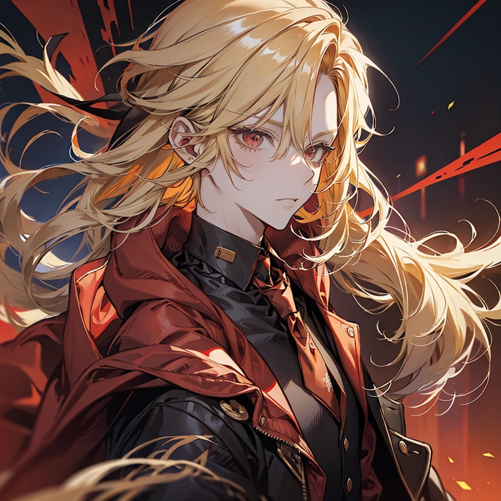 Man, red hoodie, tuxedo under hoodie, tie, blonde, cool, handsome, facing forward, red sunglasses, blonde