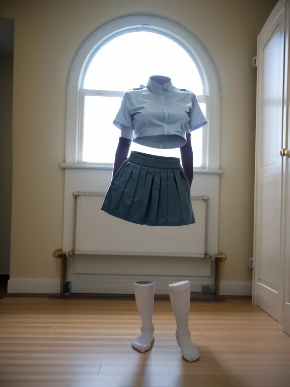 You can even see the feet, (Arch your back, Hands on hips), Be patient with peeing, mini skirt, (From below), uniform, (can not see, No humans, Headless, Faceless:1.5), Cute big tits, (8k, RAW Photos, Highest quality, masterpiece:1.2), (Realistic, photo-Realistic:1.37), Photon Mapping, Radio City, ((Hasselblad Photography)), Physically Based Rendering, whole body, socks