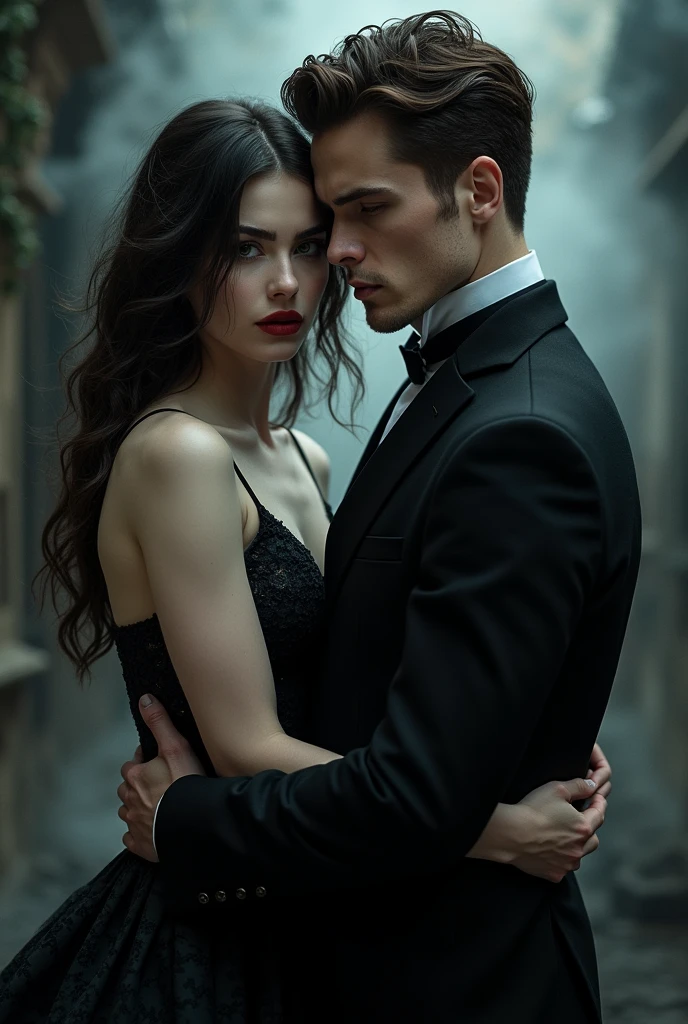 A book cover for wattpad of the characters of cora hele and stefan salvatores, for a vampire book and the title is STAY WITH ME