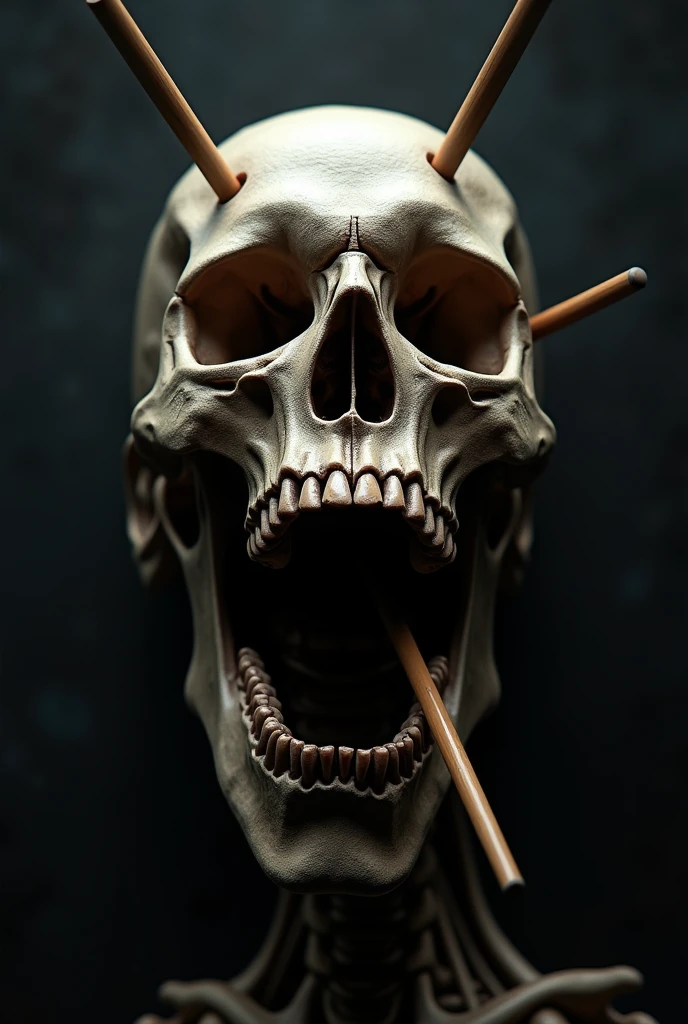 make a skull with two drumsticks stuck in it and with its mouth open