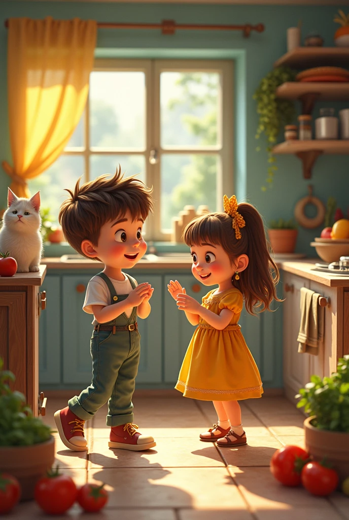 A Day in the Life of Hansel and Gretel"
context: Hansel and Gretel are siblings who live in a house where the family is trying to adopt healthier eating habits... today, their mother is a little busy, and they need to make some food decisions on their own. One of them is wearing pants and the other is wearing a dress