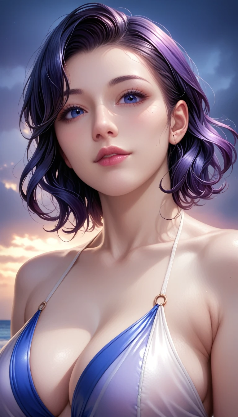 score_9, score_8_superior, score_7_superior, High resolution 3D anime style,A masterpiece in 32K resolution,Highest quality,it is really amazing,Very detailed,Ultra-high resolution,Ultra-realistic,Realistic,Increased depth of field,Cinematic lighting,
Elegant mature Japanese woman,
black straight medium hair,Ultra-detailed and beautiful face,Calm and gentle look,Translucent white skin,Realistic skin texture,Great proportions,
Elegant swimwear,
Summery design,Chic color scheme,Beautiful and delicate decoration,Detailed fabric texture,
Overcast night sky,Dark Clouds,Thundercloud,Coastline at night,Stormy seas,delay々A desolate sandy beach that continues,
Cinematic Angle,