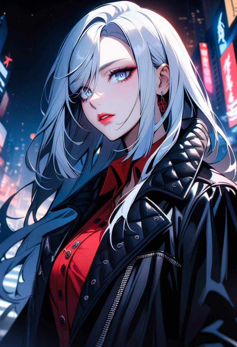 shenhe,solo,1 girl,tattoo, mafia boss, (wear mafia clothes:1.5),, evil aura, villain,night city, ultra-detailed,beautiful detailed eyes,beautiful detailed lips,extremely detailed eyes and face,