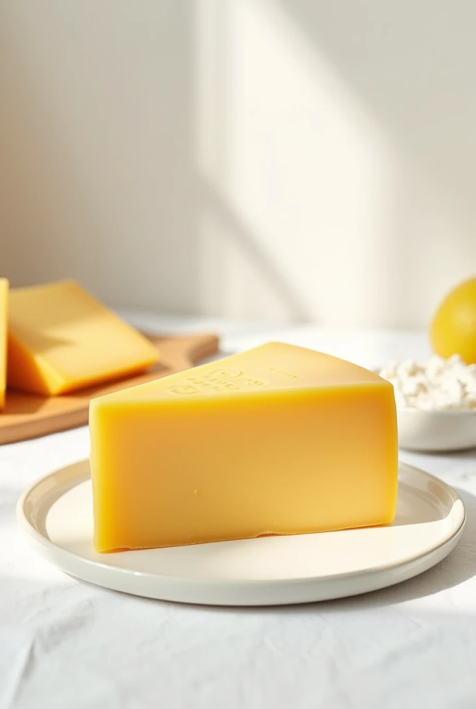 Stock photo of a gouda cheese in its unopened packaging on a table, White background