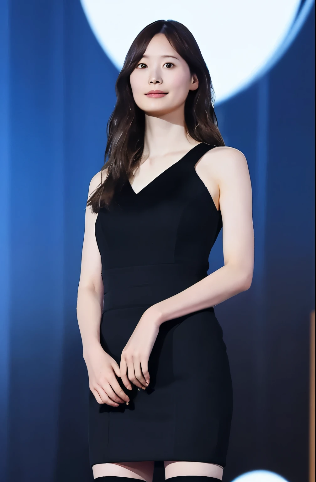 Highest quality, One person, alone, ((Perfect female figure)), Mature Woman, ((software)), Mai Shiraishi, Black Mini Skirt Dress, (Upper Body), Long Hair, Photorealistic