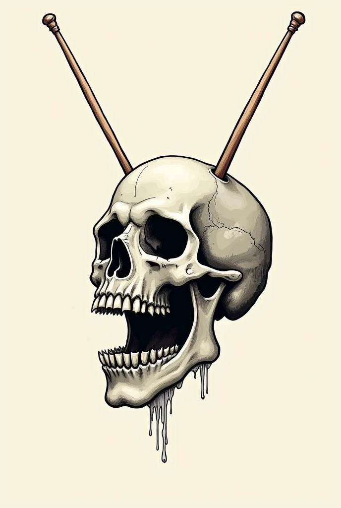 make a skull with two drumsticks stuck through its head and with its mouth open, not realistic