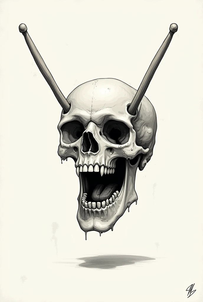 make a skull with two drumsticks stuck through its head and with its mouth open, not realistic