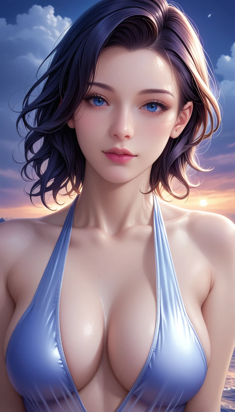 score_9, score_8_superior, score_7_superior, High resolution 3D anime style,A masterpiece in 32K resolution,Highest quality,it is really amazing,Very detailed,Ultra-high resolution,Ultra-realistic,Realistic,Increased depth of field,Cinematic lighting,
Elegant mature Japanese woman,
black straight medium hair,Ultra-detailed and beautiful face,Calm and gentle look,Translucent white skin,Realistic skin texture,Great proportions,
Elegant swimwear,
Summery design,Chic color scheme,Beautiful and delicate decoration,Detailed fabric texture,
Overcast night sky,Dark Clouds,Thundercloud,Coastline at night,Stormy seas,delay々A desolate sandy beach that continues,
Cinematic Angle,