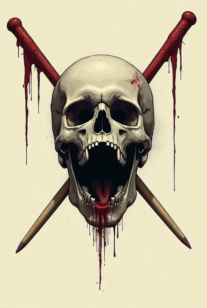 make a skull with two drumsticks through the head and with the mouth open, not realistic