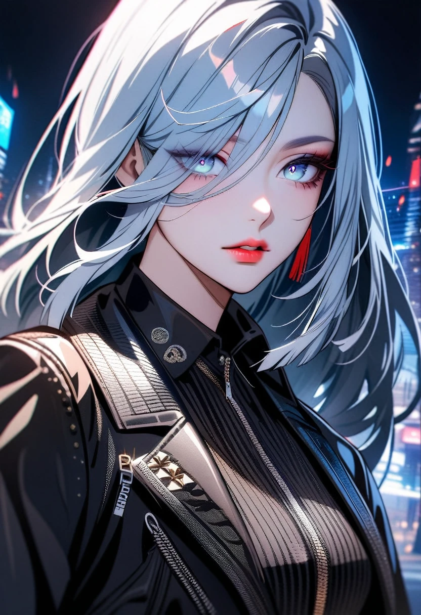 shenhe,solo,1 girl,tattoo, mafia boss, (wear mafia clothes:1.5),, evil aura, villain,night city, ultra-detailed,beautiful detailed eyes,beautiful detailed lips,extremely detailed eyes and face,