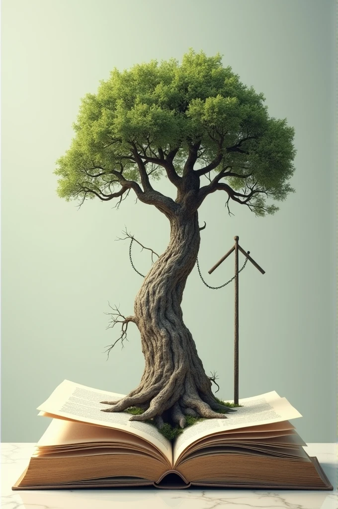 A tree with an arrow pointing up, inside an open book that has a link that resembles two paths that join together