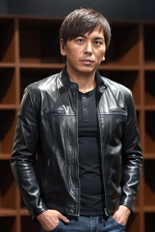 male, alone, Black Leather Jacket, Oriental