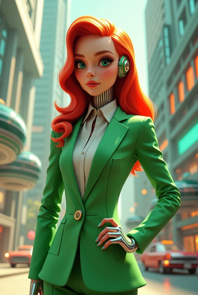 Robotina from the Jetsons with red hair and a green blazer