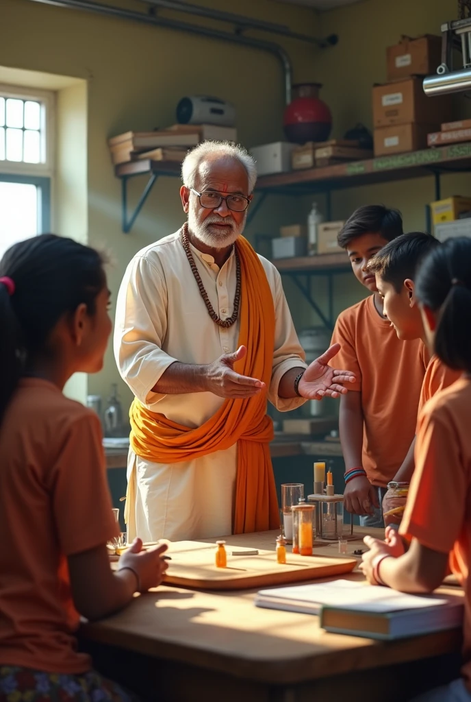 A male Indian teacher teaching practical