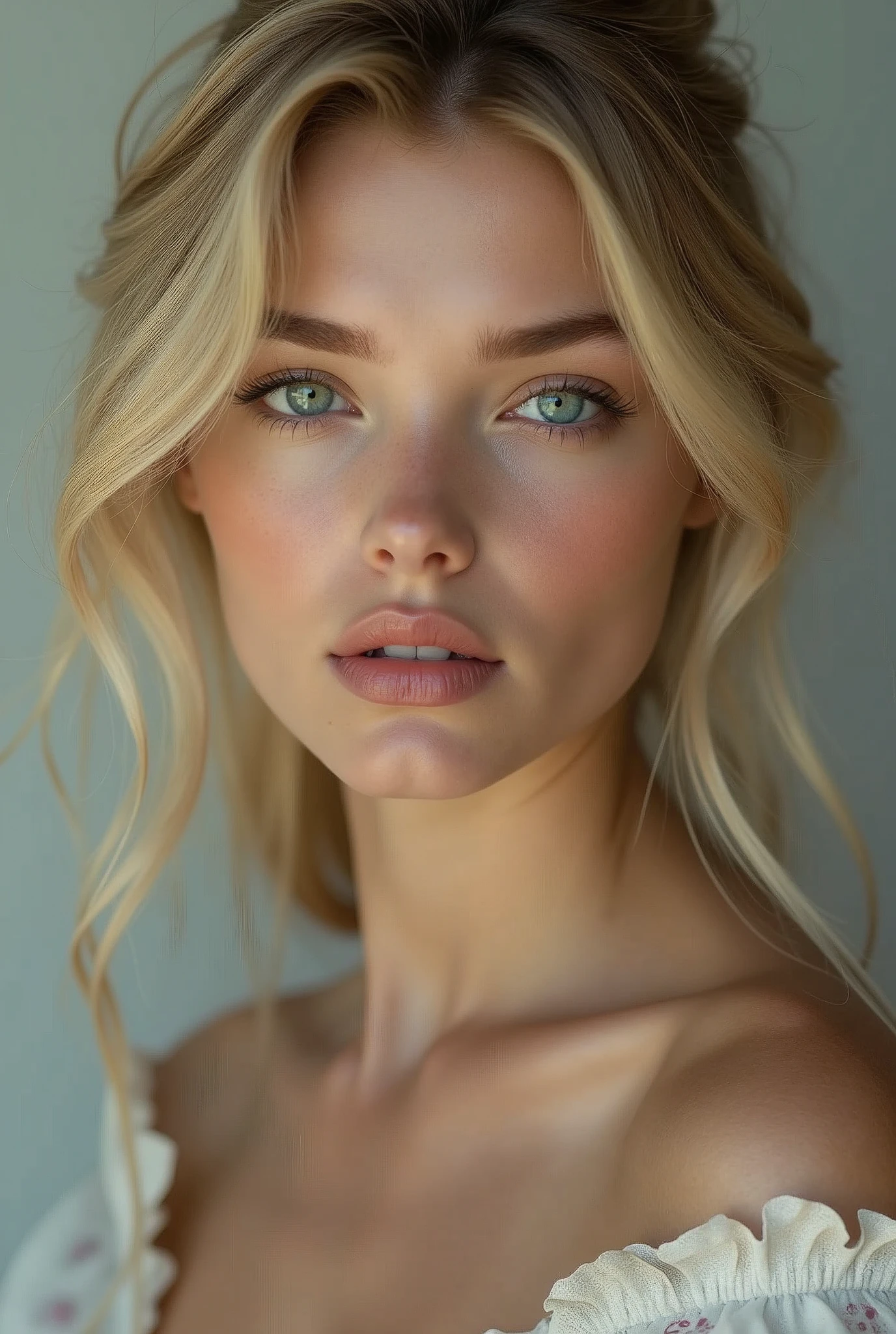 I want a blonde girl with blue eyes luscious lips small nose with a body