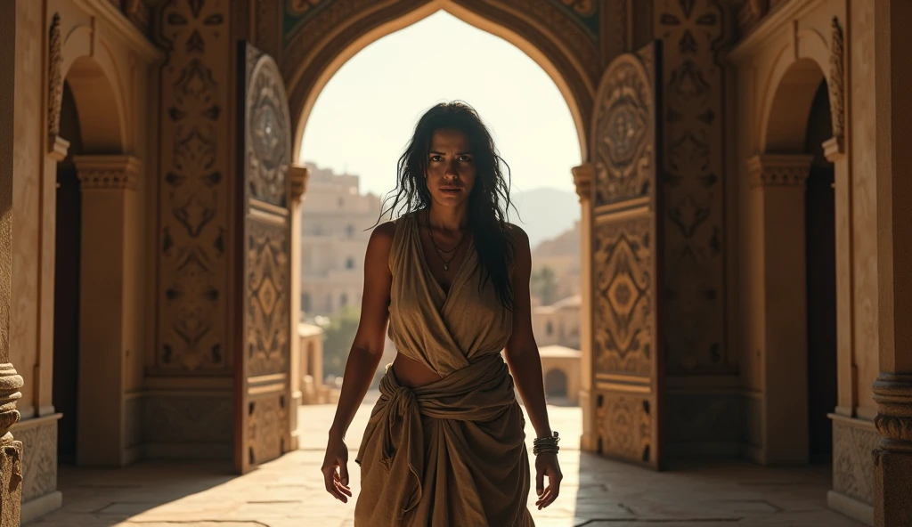 (best quality: 1.4), (Ultra Highres: 1.2), (photorealistic: 1.4), (8k, RAW photo: 1.2). The description of the Samaritan woman's physical appearance is not detailed in the biblical narrative, but her Samaritan origin suggests that she likely had similar characteristics to other people in the region, the story of the Samaritan woman. distressed and worried as she walks out of a palace