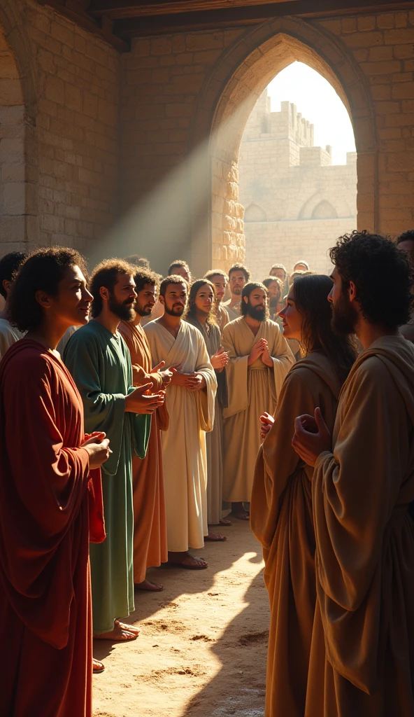 biblical photography
all the people of the early church gathered together biblical representation