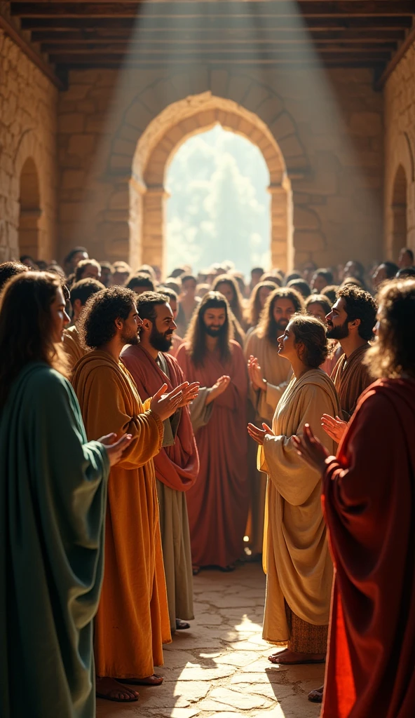 biblical photography
all the people of the early church gathered together biblical representation