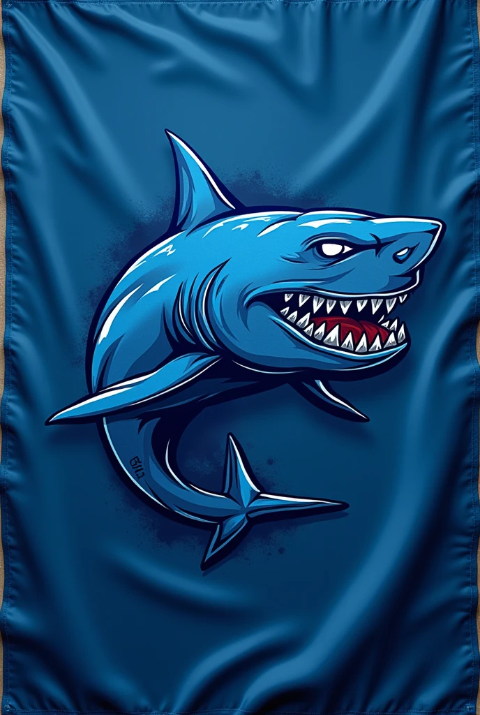 Blue team flag with a shark in the middle