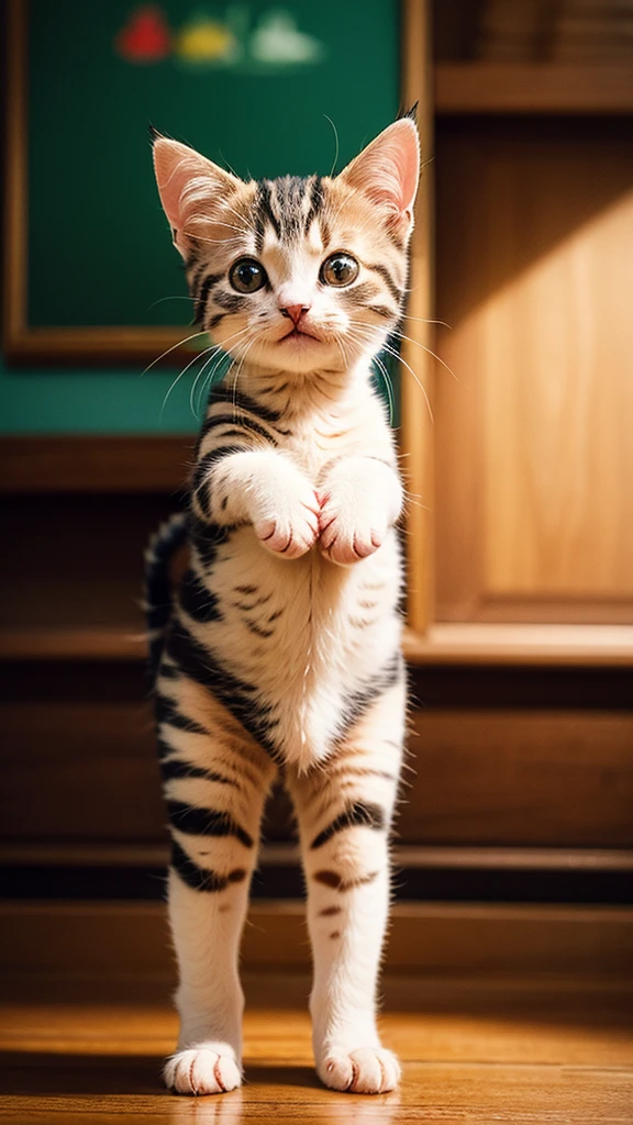 (kitten) , (standing:1.4) , (looking_at_viewer:1.4) , solo , animal , (symmetrical) , (masterpiece , best quality) , full body , (no_humans) , animal focus
