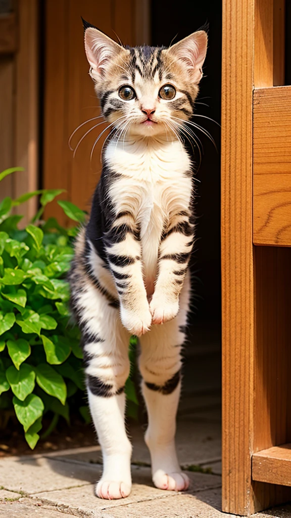 (kitten) , (standing:1.4) , (looking_at_viewer:1.4) , solo , animal , (symmetrical) , (masterpiece , best quality) , full body , (no_humans) , animal focus