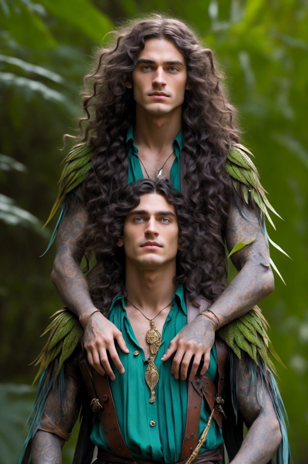 Although I can&#39;t create images, Here is a detailed description that you can use to view or request an artist:

Imagine a young shapeshifting bard around 25 years old. He has long, wavy hair, ranging from gold to emerald green, depending on the animal form it assumes. Your eyes are big and expressive, with colors ranging from deep blue to vibrant green. Your skin is clear and smooth, with a natural shine. He wears light and colorful clothes, adorned with feather patterns and nature symbols. The bard wears a feather necklace and carries an enchanted lute on his back.. His expression is cheerful and energetic, reflecting her vibrant personality and her love of music and nature.