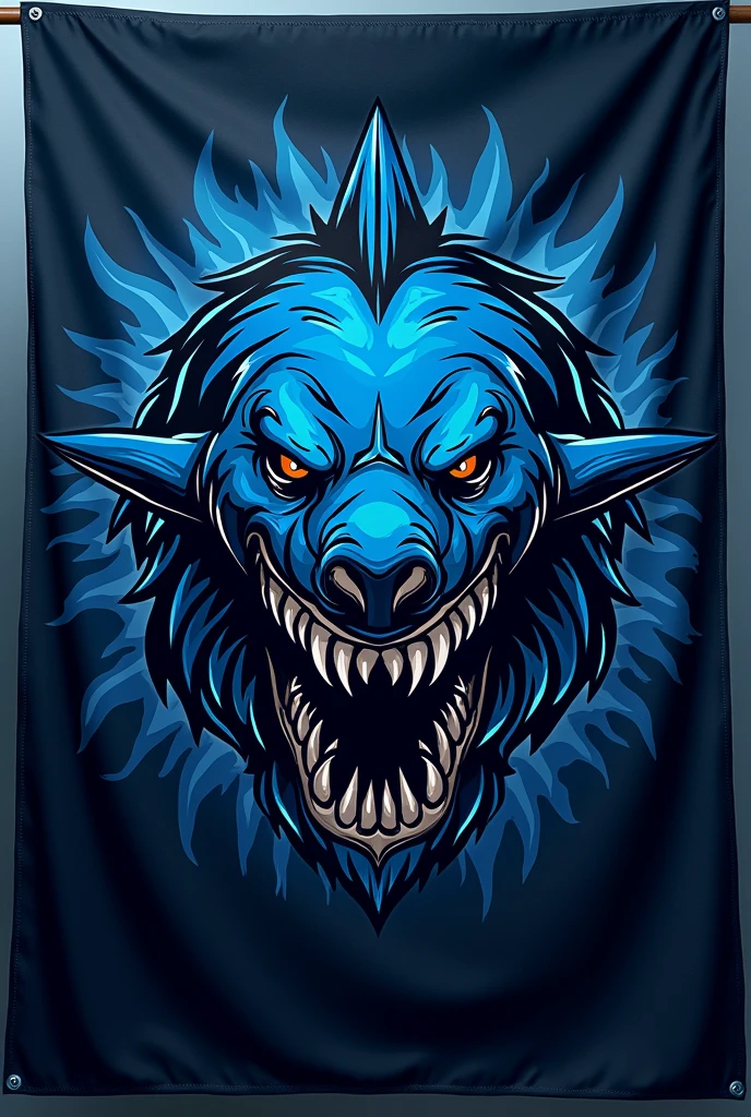 Team flag with blue and black colors with a shark highlighted