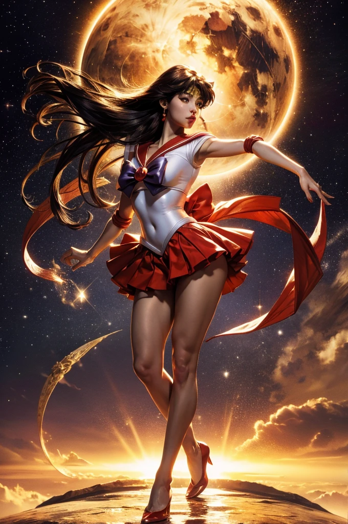 sailor mars, graceful pose, show full body, stunning details, realistic texture