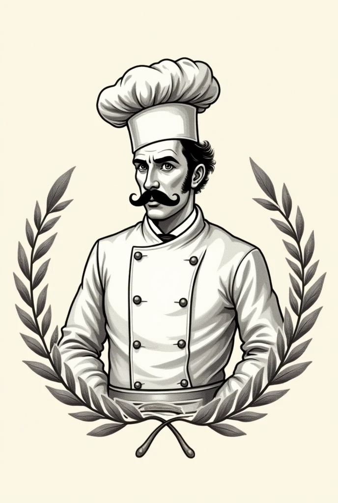 a logo featuring a 19th century mustachioed chef