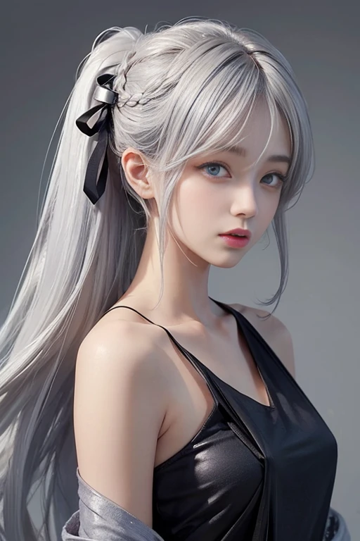 cute、woman、A hairstyle with all hair swept back、Odd Eye、Silver hair back、male、Her hair is shoulder-length、Odd Eye、male'Left eye is red、male right eye blue、Increase the wide angle、Clear Eyes、White and blue magic costume、mini skirt、(A kind smile).