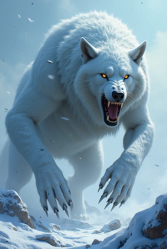 loup gigantesque, couvert de givre, enrager, en conquête du nord, brisent les chaine qui le retenait