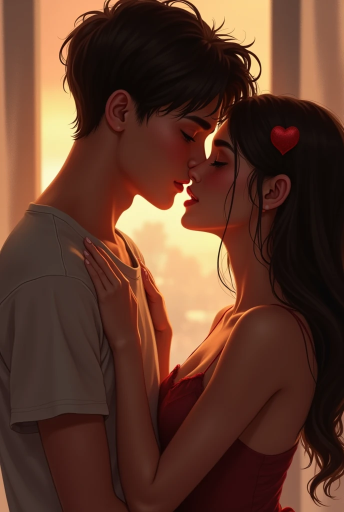 An 18-year-old boy his girlfriend's kissing her brest
