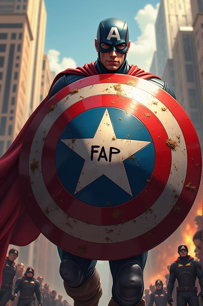 Generates a superhero shield but with the word fap in the middle