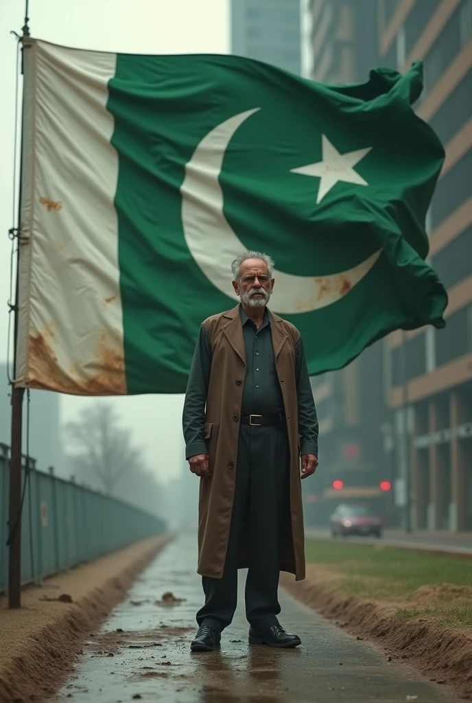 A man  on Pakistan's flag 