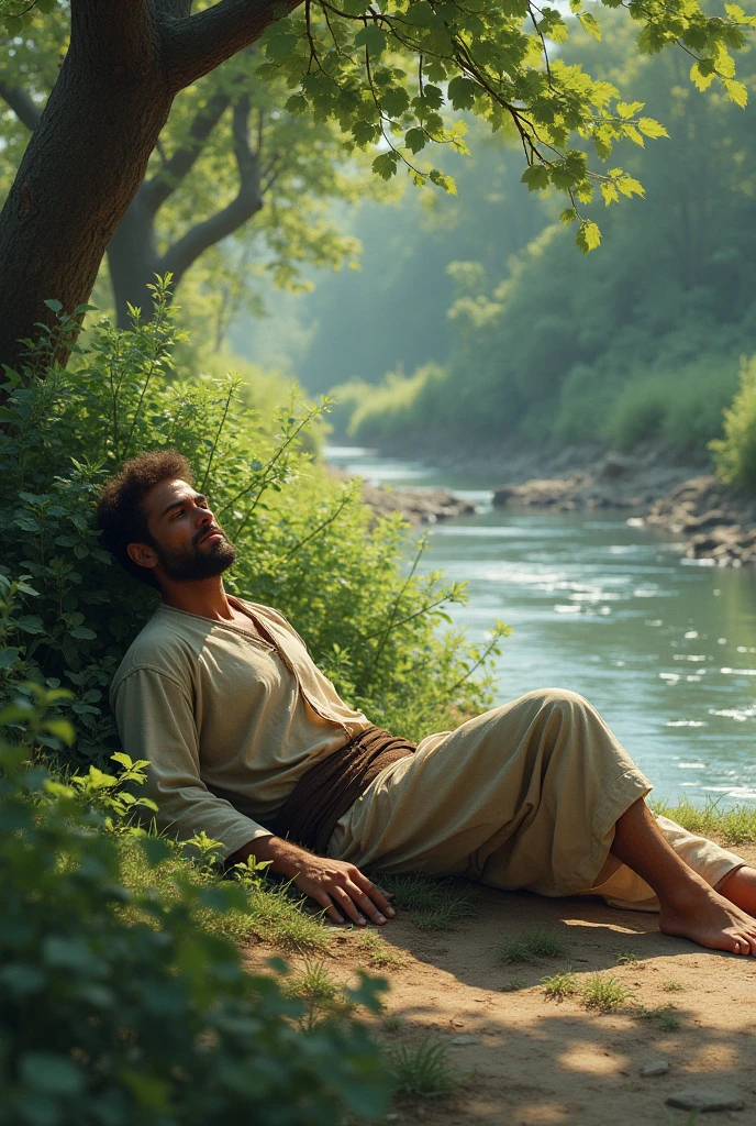  man sleep near bushes and bank