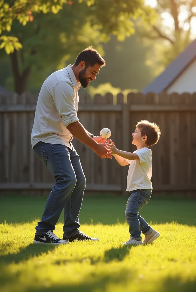 Dad playing ball with his son