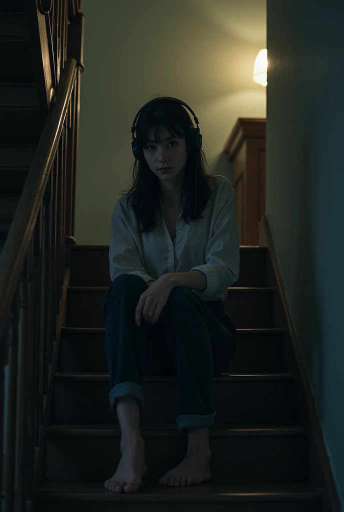 Staircase girl headfone