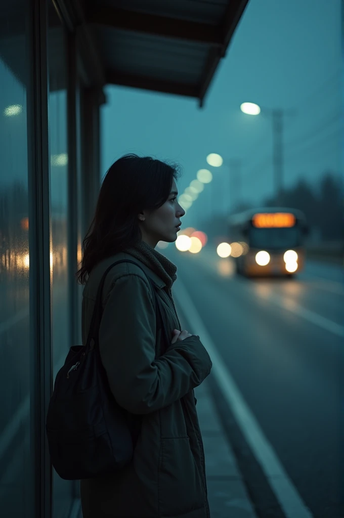 She was afraid that the bus would leave at any moment and she would have to walk the miles to her home.